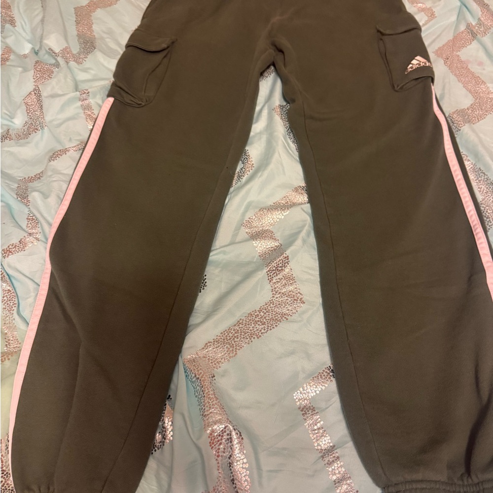 Adidas Kids' Green Sweatpants with White Stripes and Logo